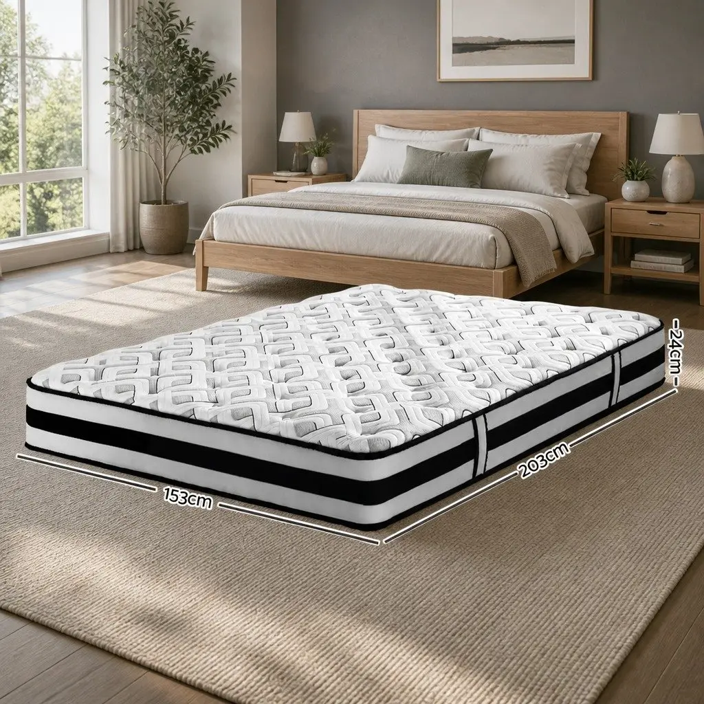 Queen Mattress 24cm Tight Top Ultra Firm Support Pocket Spring Grey Bedding