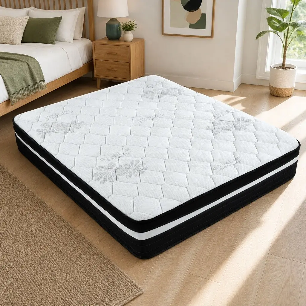 Double Mattress Ultra Firm 28cm Pocket Spring Bedroom Sleep Support Black Grey White