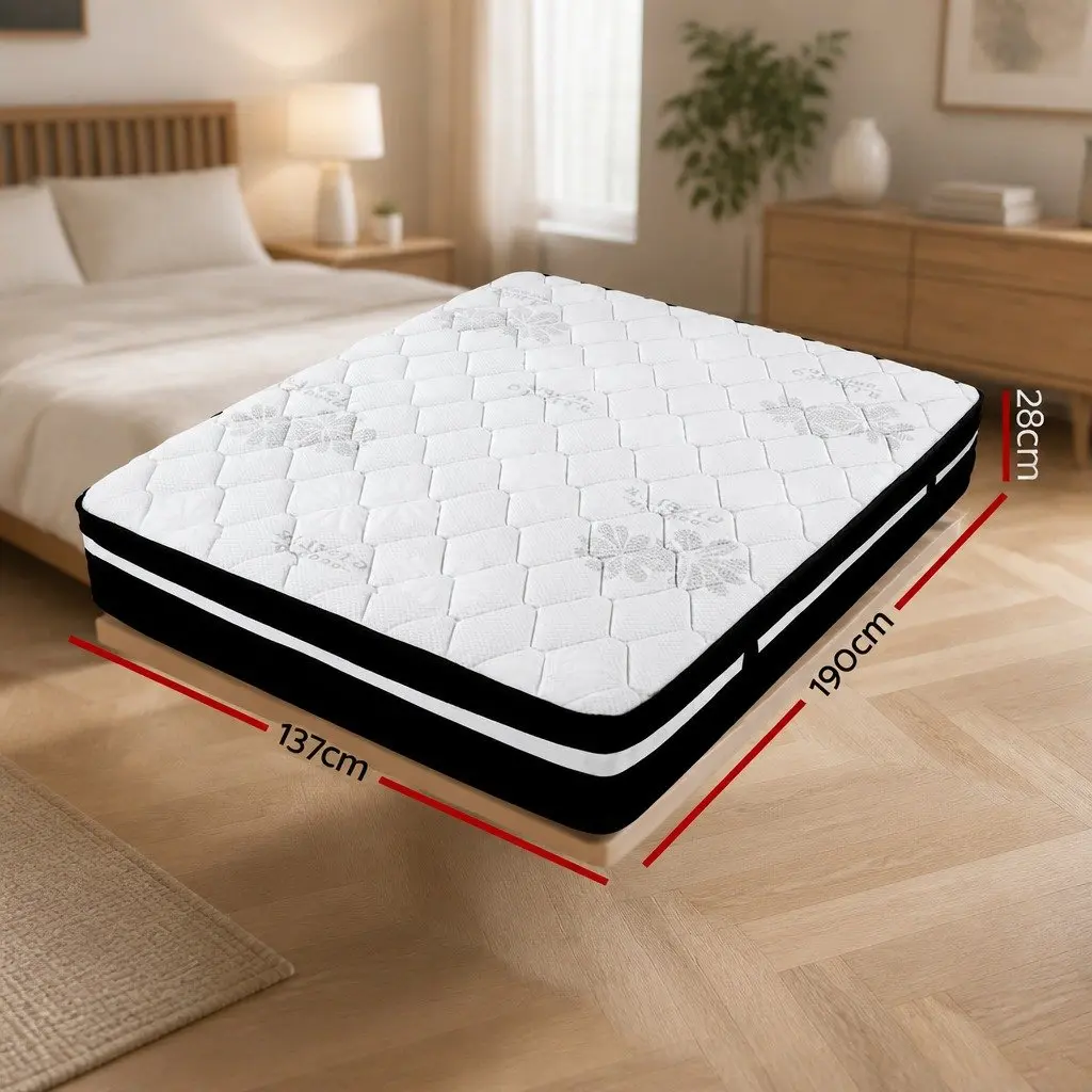 Double Mattress Ultra Firm 28cm Pocket Spring Bedroom Sleep Support Black Grey White