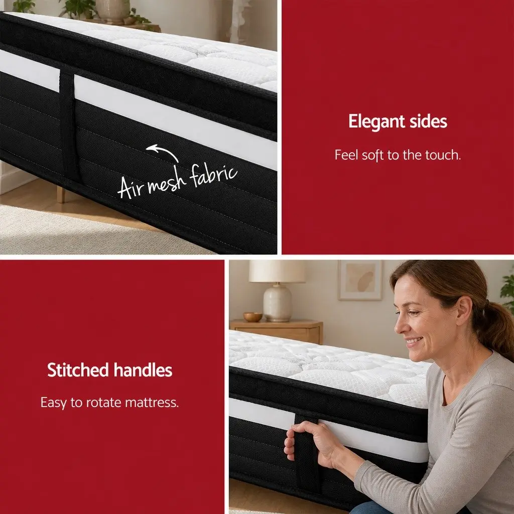 Double Mattress Ultra Firm 28cm Pocket Spring Bedroom Sleep Support Black Grey White