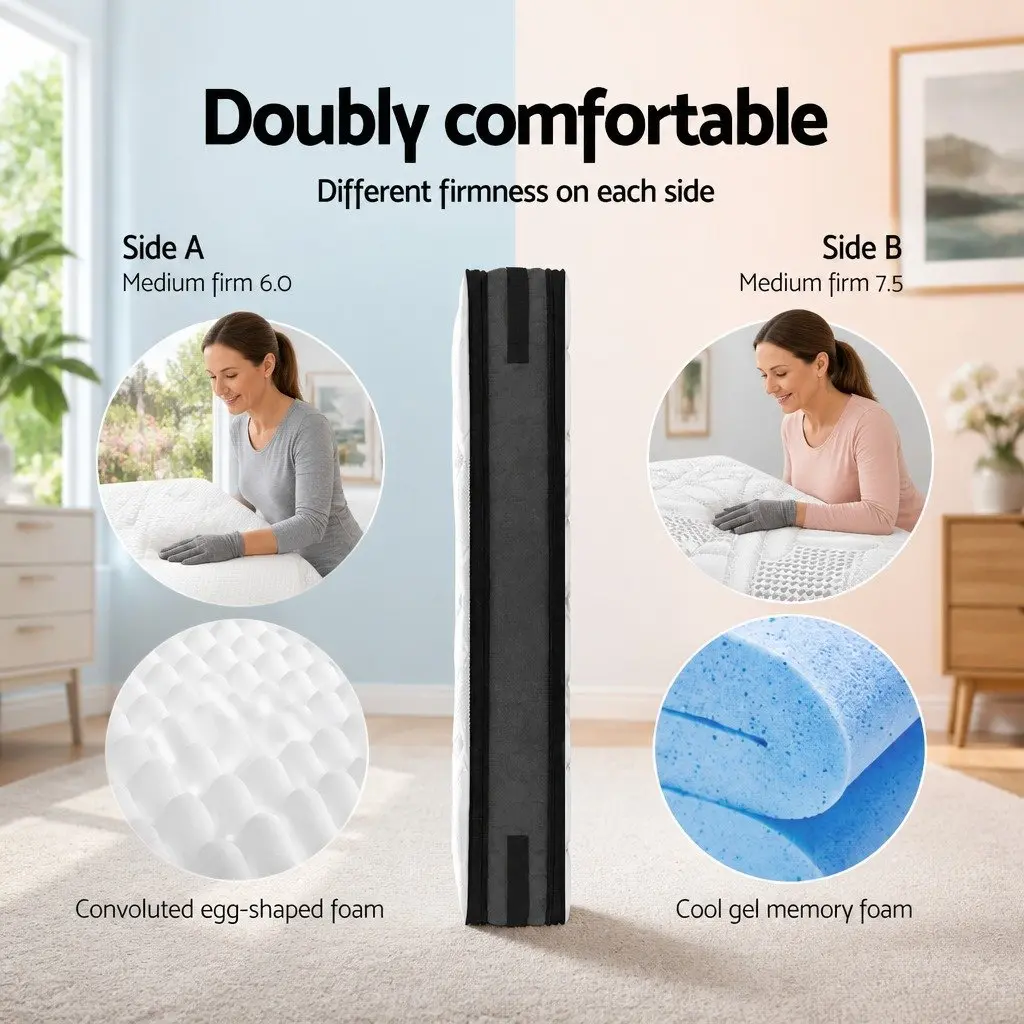 King Size Mattress Double-Sided Flippable 36cm Thick Cool Gel Memory Foam White Black Dark Grey