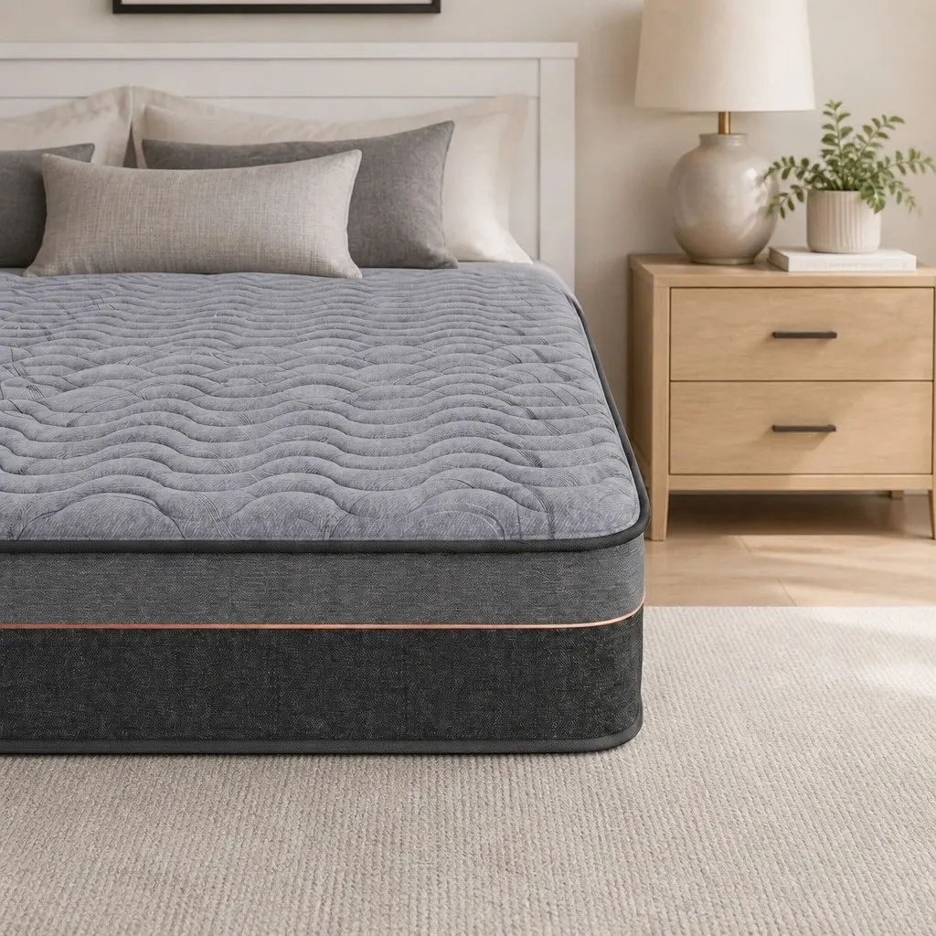 King Size Mattress Hybrid Pocket Spring 25cm Egg Crate Foam Bamboo Charcoal Grey Black
