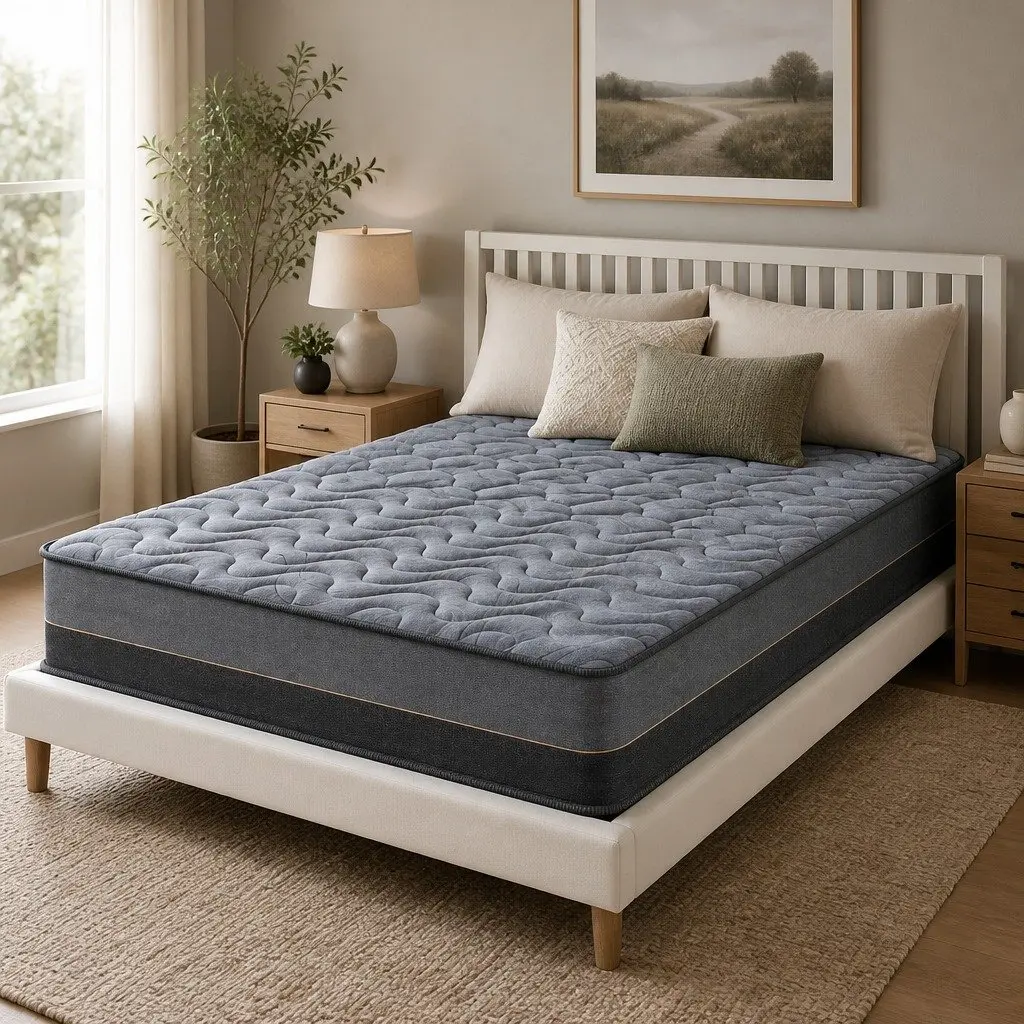 King Size Mattress Hybrid Pocket Spring 25cm Egg Crate Foam Bamboo Charcoal Grey Black