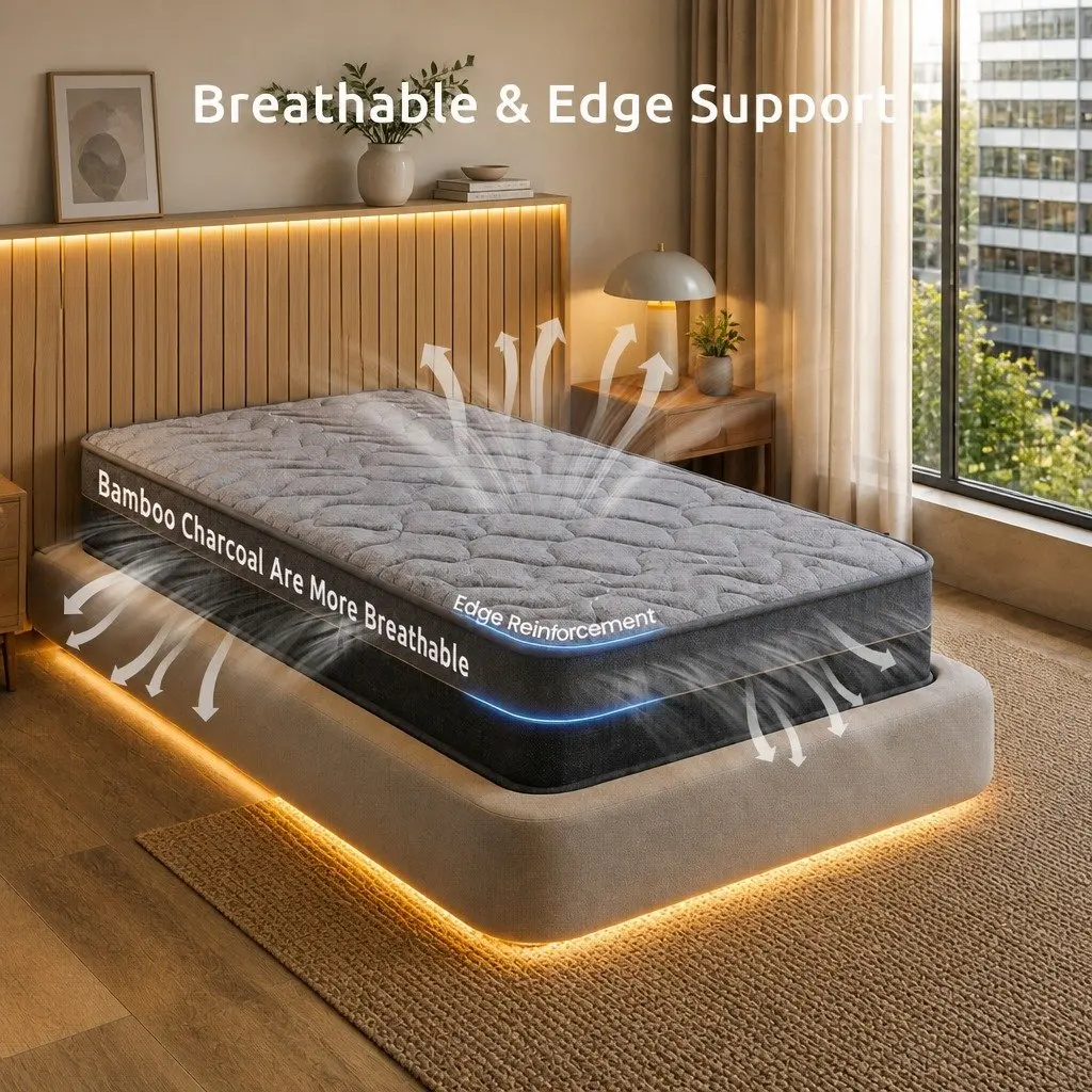 King Single Mattress 25cm Hybrid Pocket Spring Egg Crate Foam Bamboo Charcoal