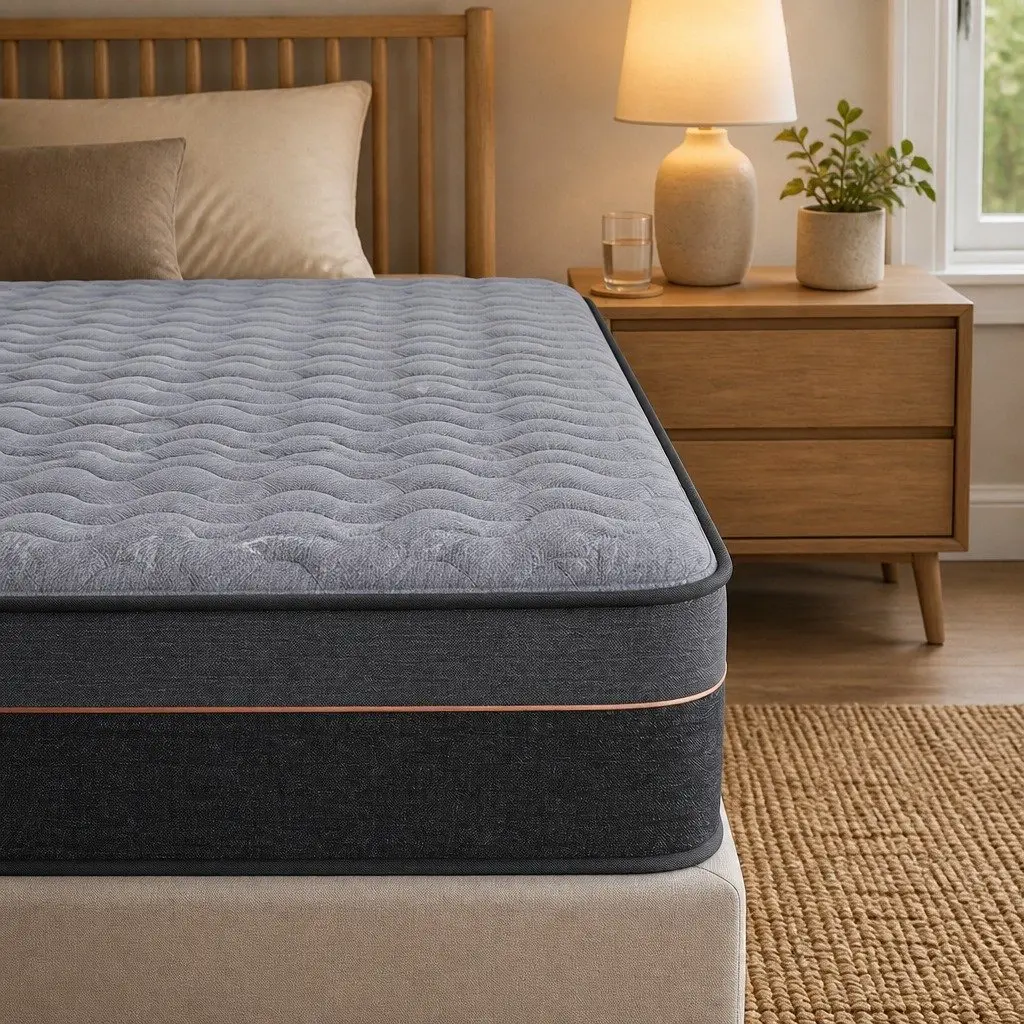 Single Mattress 25cm Hybrid Pocket Spring Foam Bamboo Charcoal Fabric Grey Black