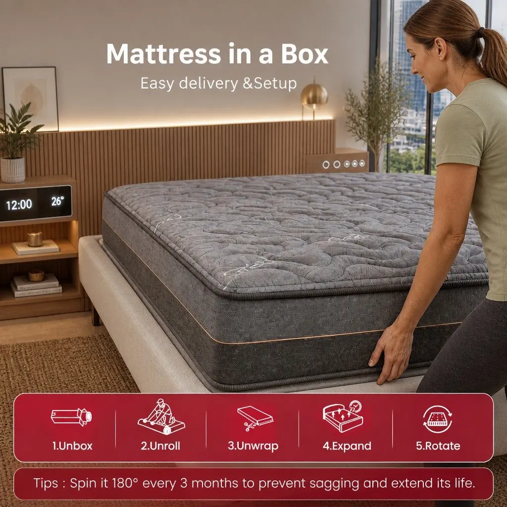 Single Mattress 25cm Hybrid Pocket Spring Foam Bamboo Charcoal Fabric Grey Black