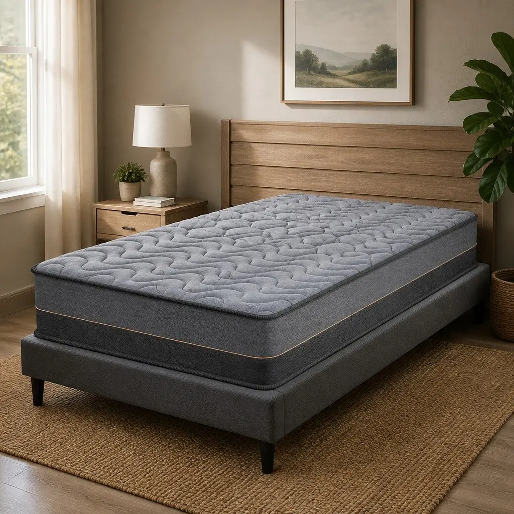 Single Mattress 25cm Hybrid Pocket Spring Foam Bamboo Charcoal Fabric Grey Black