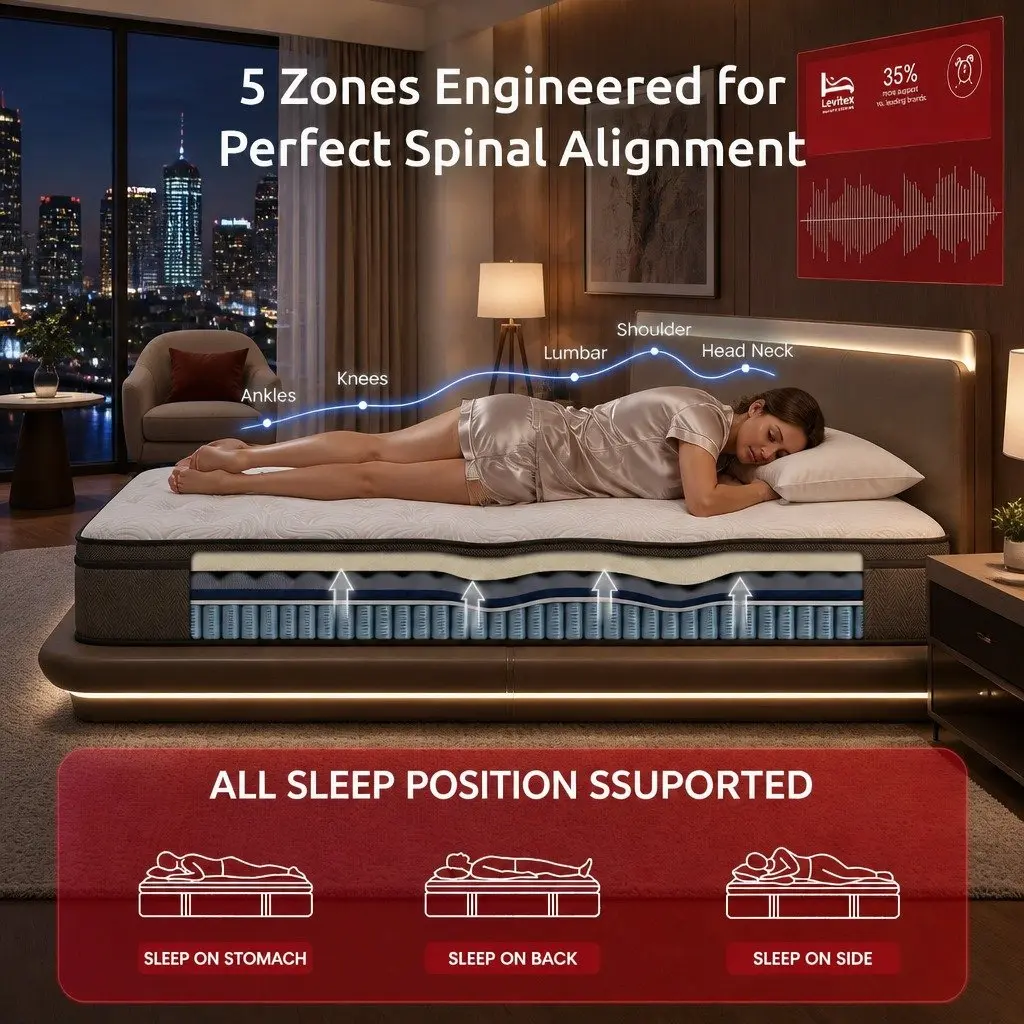 Queen Mattress 34cm Hybrid Pocket Spring Gel Memory Foam 5-Zone Support Bed