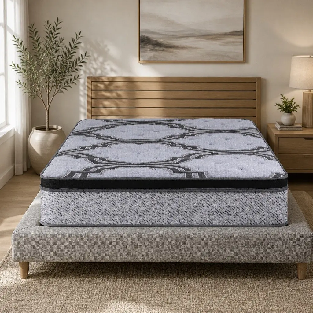 Double Mattress Firm Support 34cm Grey 5-Zone Pocket Spring Latex Memory Foam