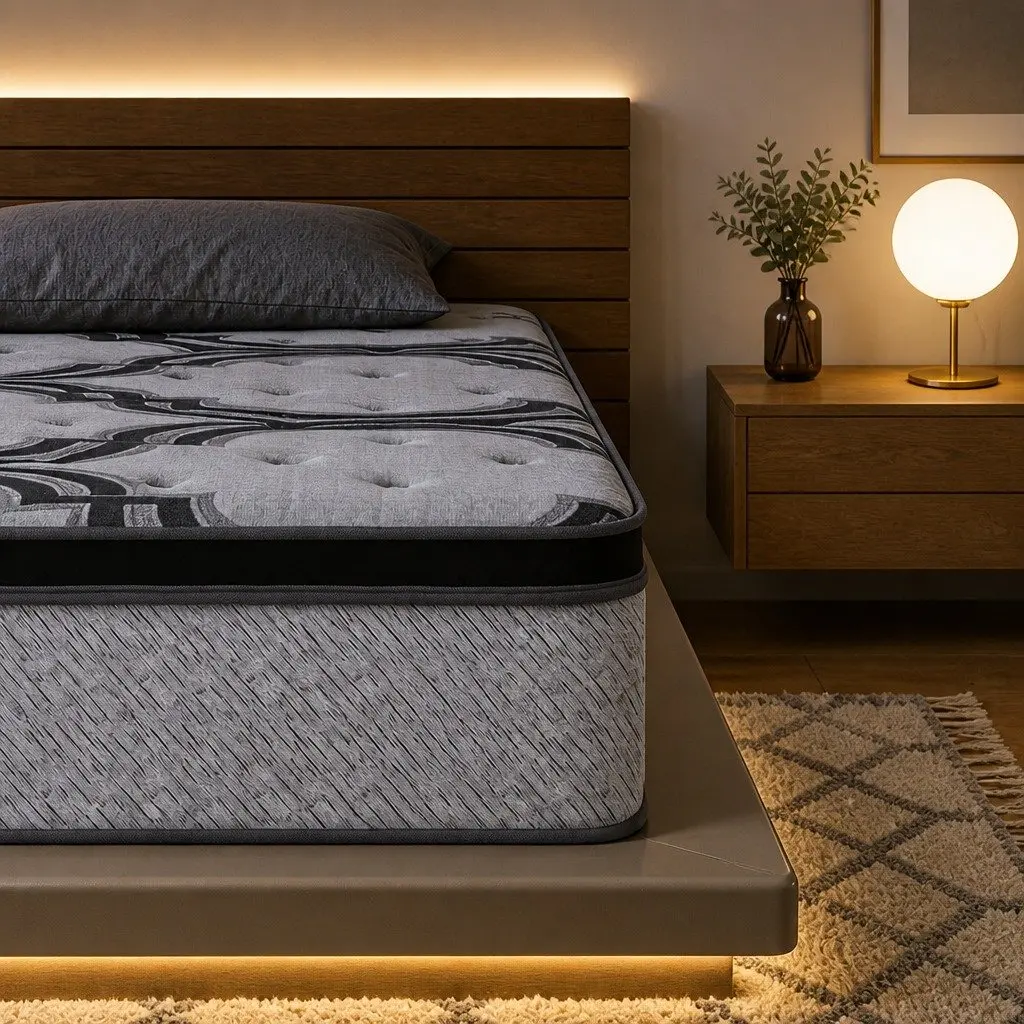 King Single Mattress Extra Firm 34cm 5-Zone Pocket Spring Latex Memory Foam Grey Black