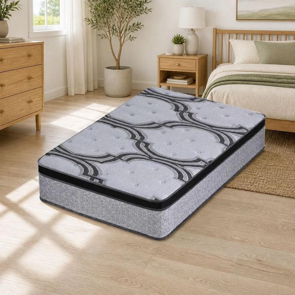 King Single Mattress Extra Firm 34cm 5-Zone Pocket Spring Latex Memory Foam Grey Black