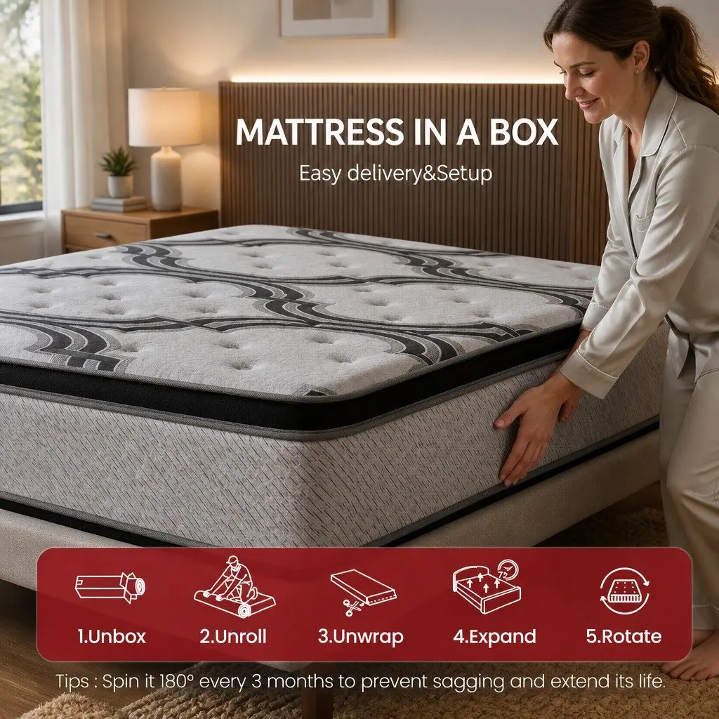 King Single Mattress Extra Firm 34cm 5-Zone Pocket Spring Latex Memory Foam Grey Black