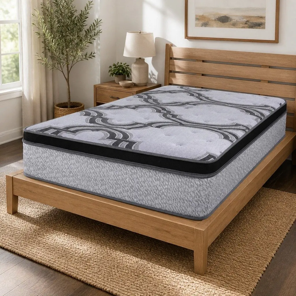 King Single Mattress Extra Firm 34cm 5-Zone Pocket Spring Latex Memory Foam Grey Black