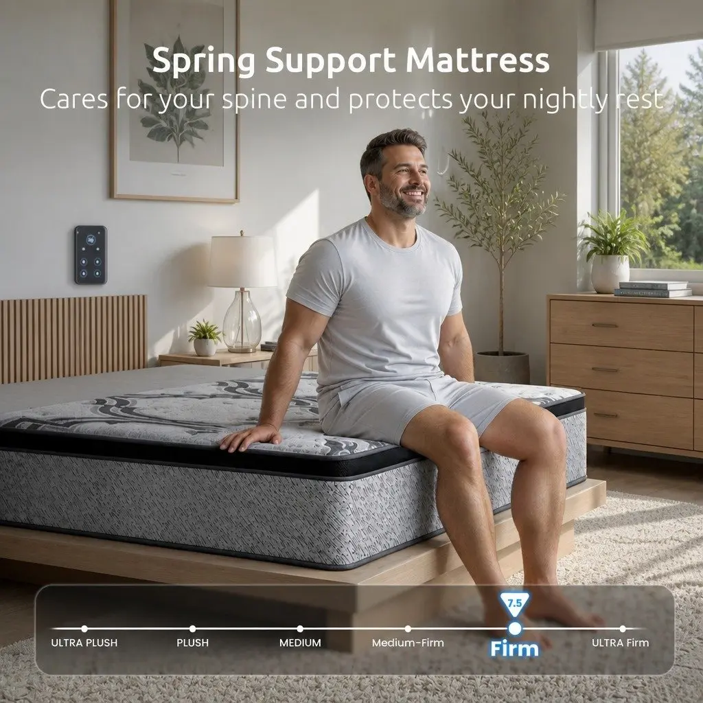 King Single Mattress Extra Firm 34cm 5-Zone Pocket Spring Latex Memory Foam Grey Black