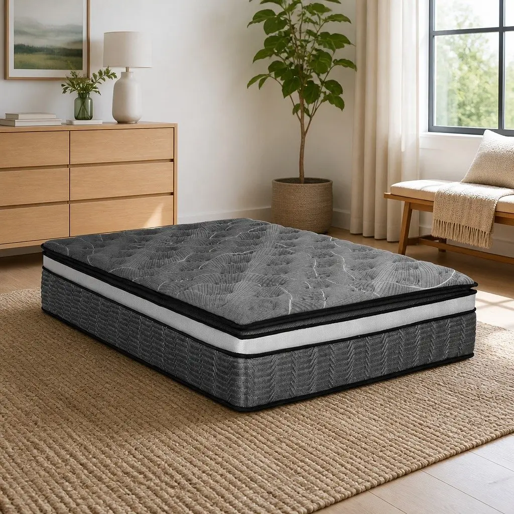 Double Mattress Medium Firm 34cm Black Hypoallergenic Pocket Spring Quilted Comfort