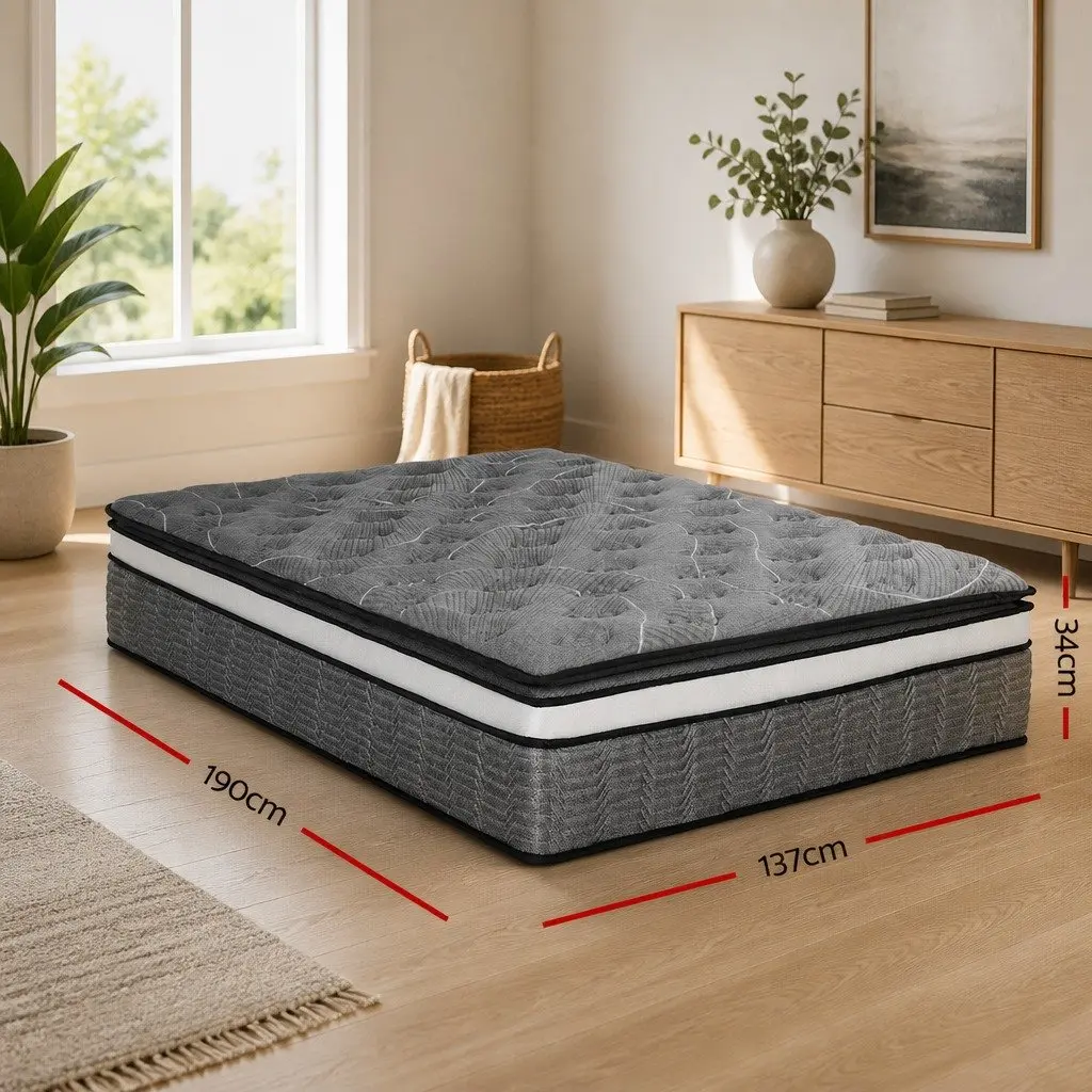 Double Mattress Medium Firm 34cm Black Hypoallergenic Pocket Spring Quilted Comfort