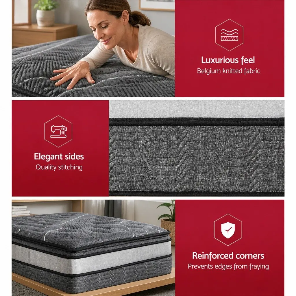Double Mattress Medium Firm 34cm Black Hypoallergenic Pocket Spring Quilted Comfort