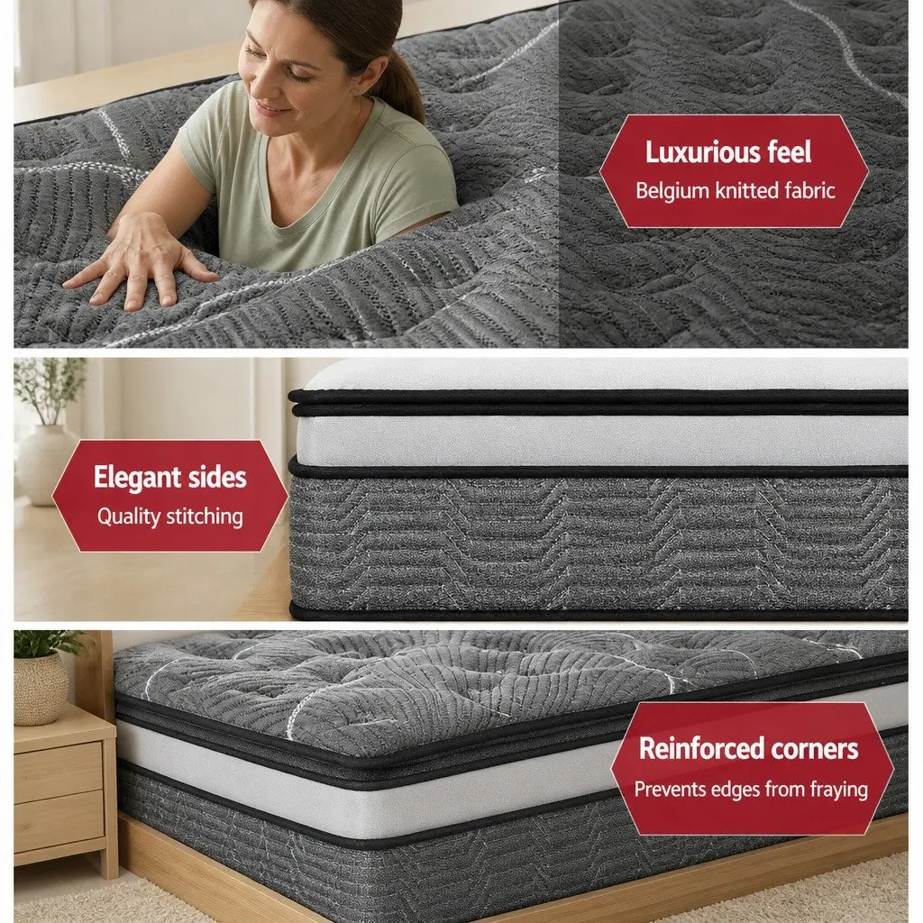 King Size Mattress 34cm Double Layer Pocket Spring Medium Firm Bamboo