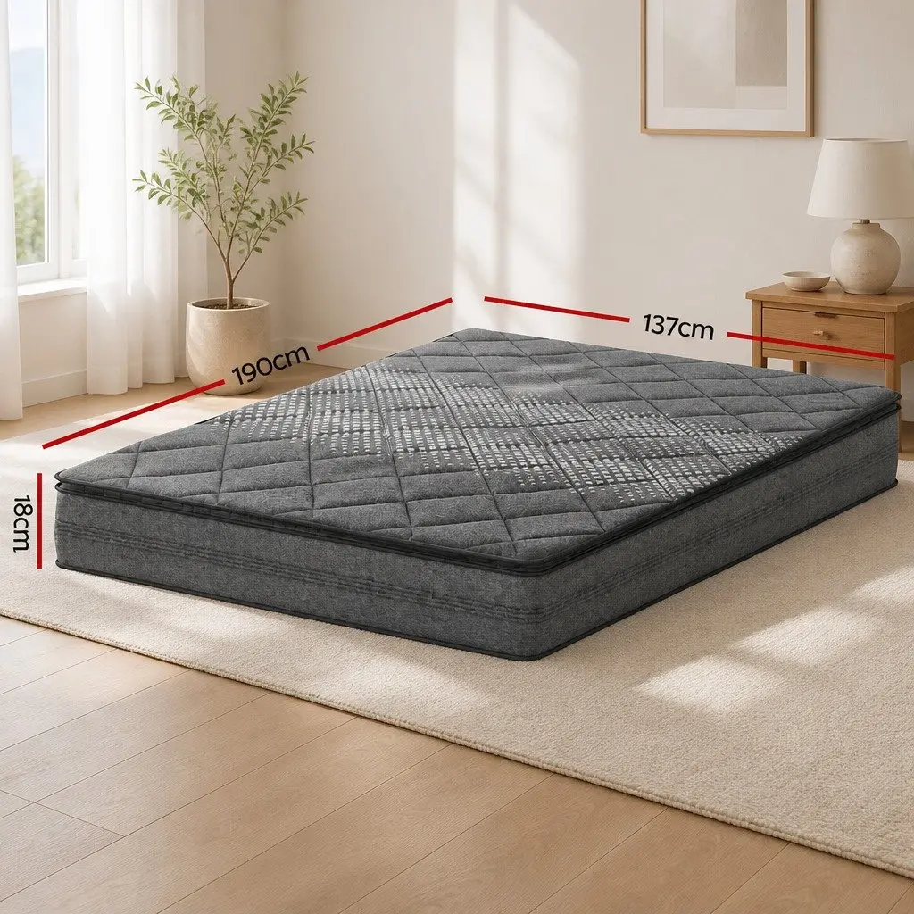 Double Mattress Medium Firm Support 18cm Grey Pillow Top Quilted Fabric
