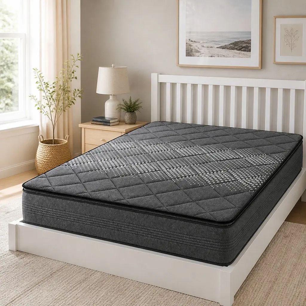 Double Mattress Medium Firm Support 18cm Grey Pillow Top Quilted Fabric
