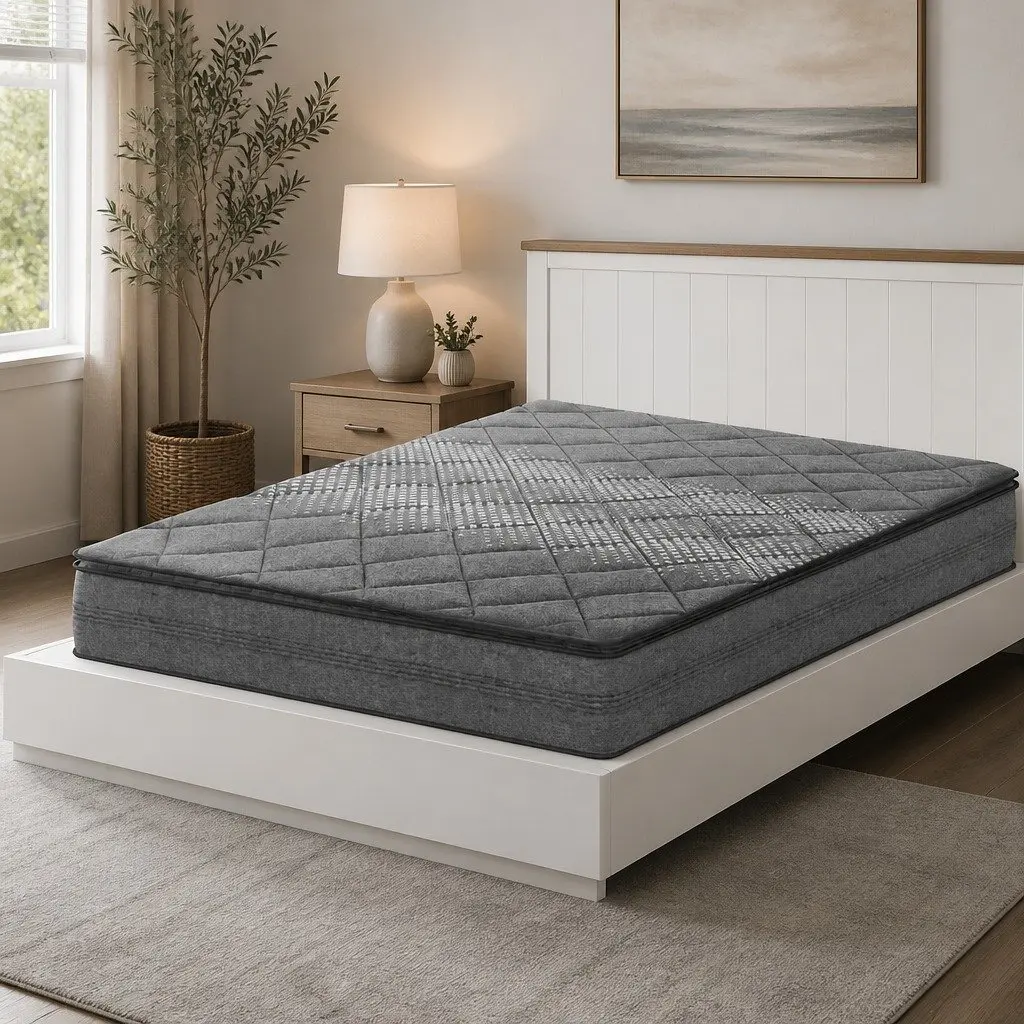 Single Mattress Medium Firm 18cm Grey Pillow Top Quilted Coil Support