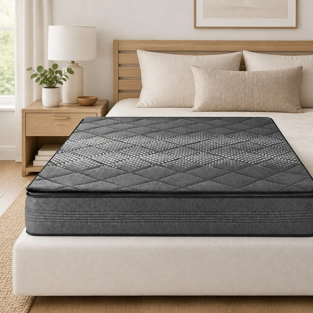 Single Mattress Medium Firm 18cm Grey Pillow Top Quilted Coil Support