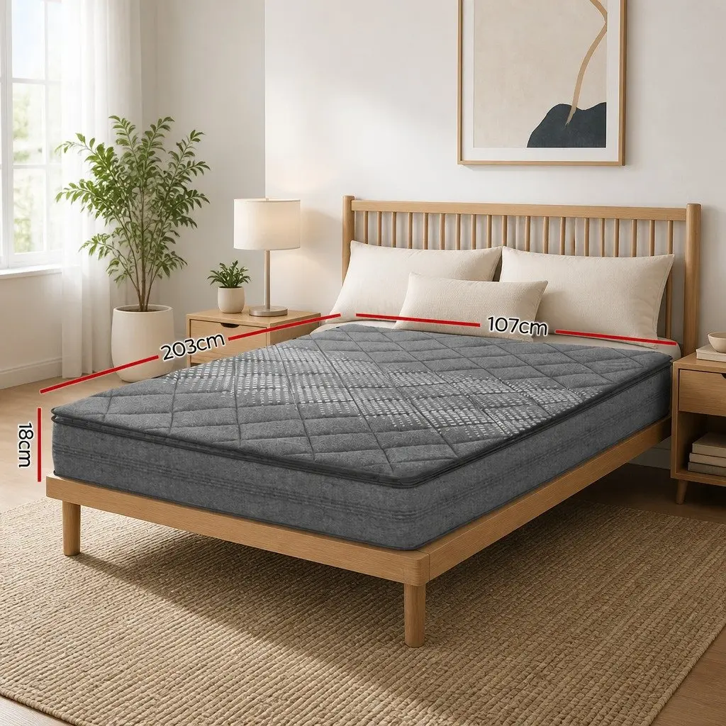 King Single Mattress Medium Firm Support 18cm Pillow Top Grey