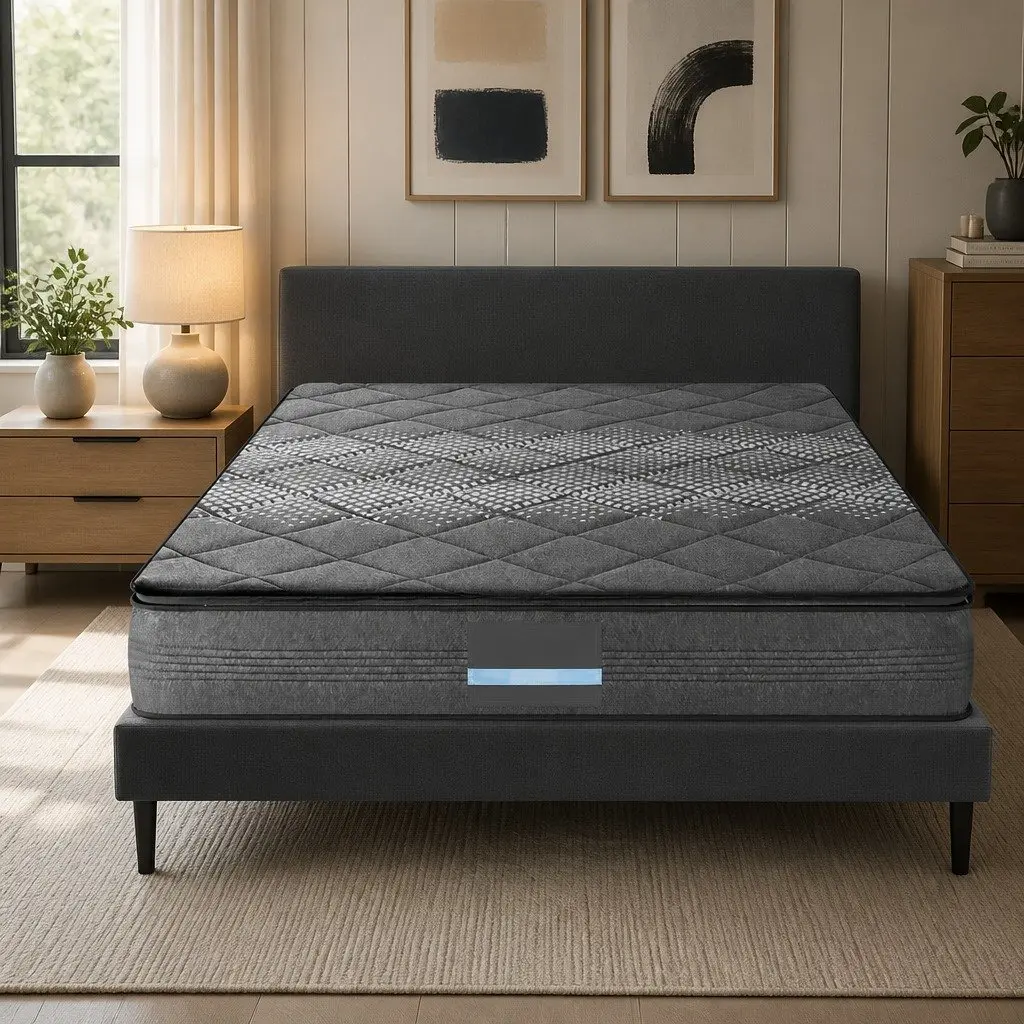 King Single Mattress Medium Firm Support 18cm Pillow Top Grey