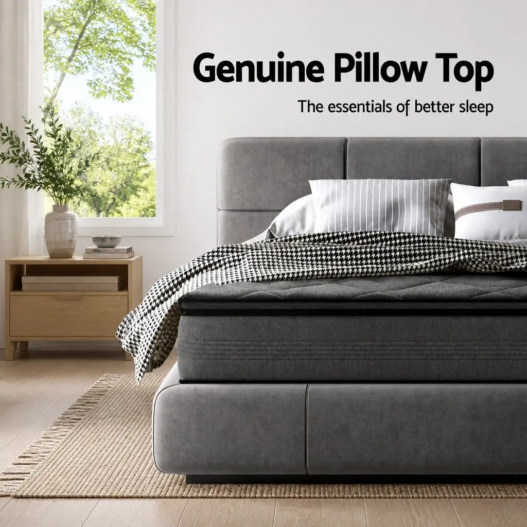 King Single Mattress Medium Firm Support 18cm Pillow Top Grey