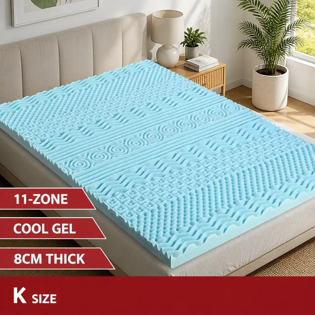 Mattress Topper Memory Foam 8cm Blue King Size Contoured Support with 11 Zones for Comfort