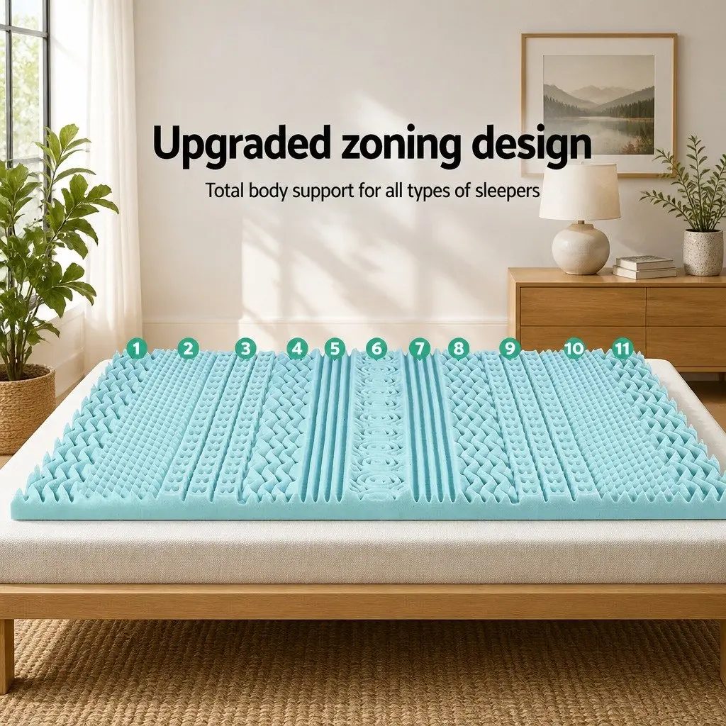Mattress Topper Memory Foam 8cm Blue King Size Contoured Support with 11 Zones for Comfort