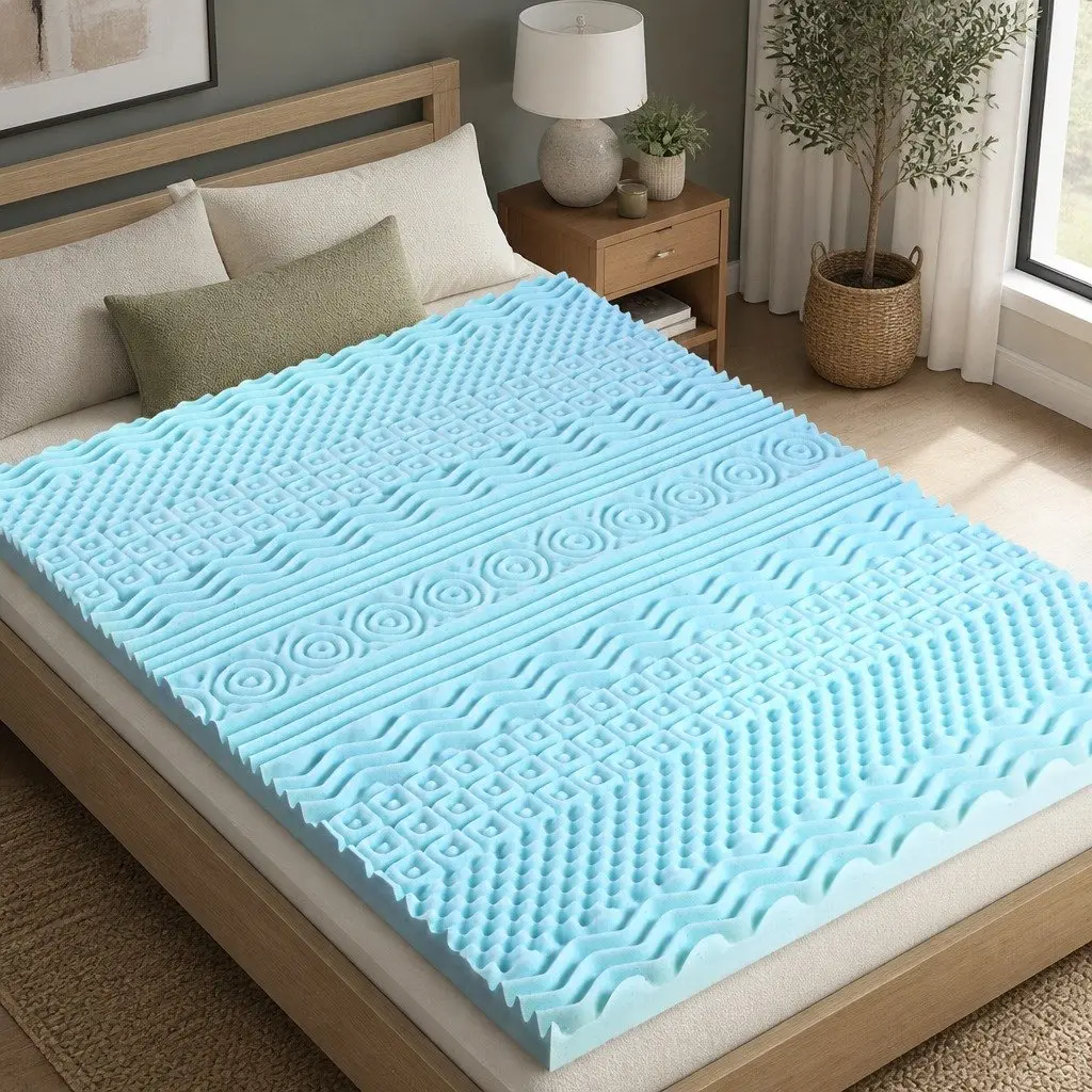 Memory Foam Mattress Topper Single 8cm 11-Zone Blue Contoured Support