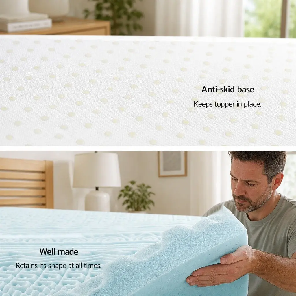 Memory Foam Mattress Topper Single 8cm 11-Zone Blue Contoured Support