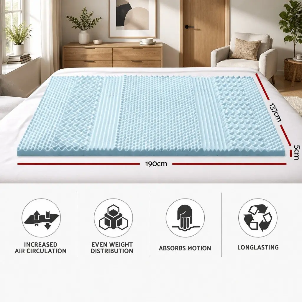 Memory Foam Mattress Topper 7-Zone Comfort Double 5cm White or Blue