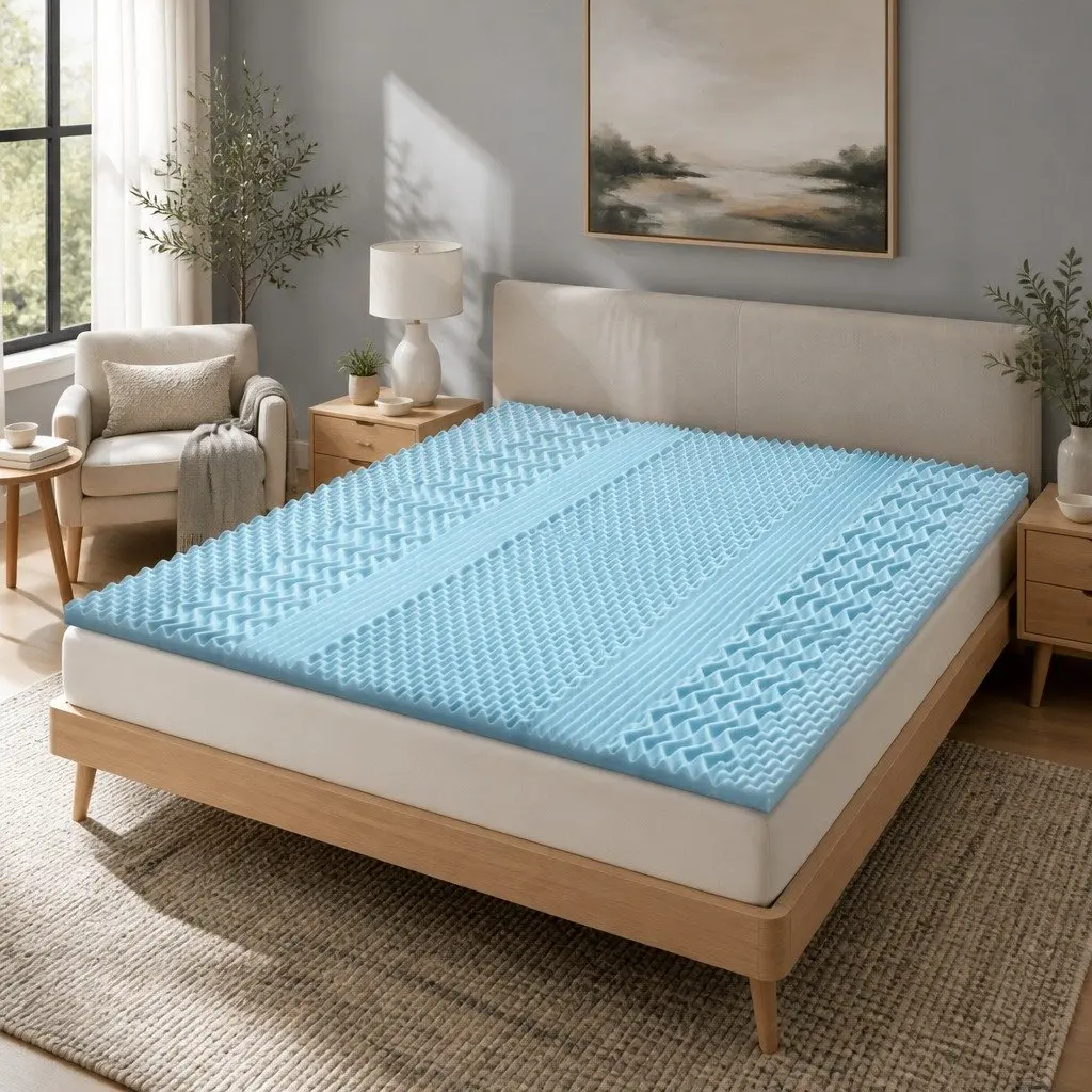 Memory Foam Mattress Topper 7-Zone Comfort Double 5cm White or Blue