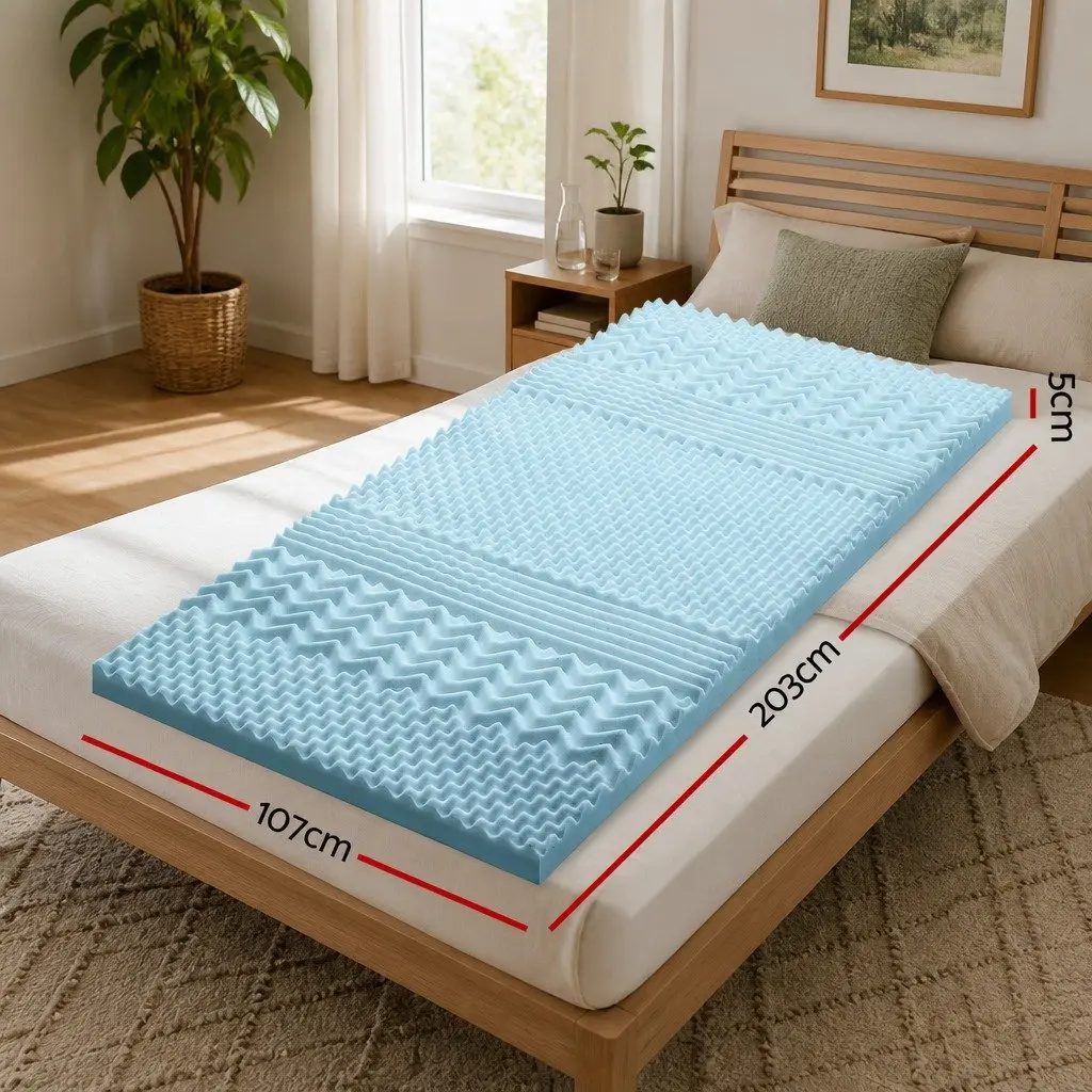 Memory Foam Mattress Topper 5cm 7-Zone King Single Blue