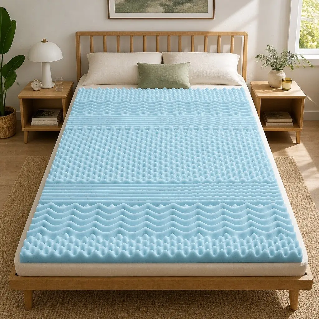Memory Foam Mattress Topper 5cm 7-Zone King Single Blue
