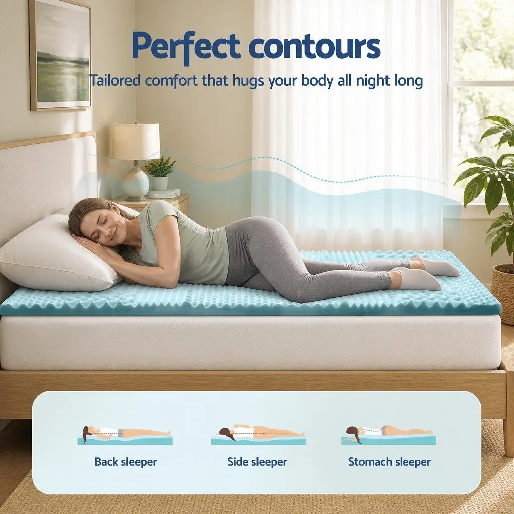 Memory Foam Mattress Topper 5cm 7-Zone King Single Blue