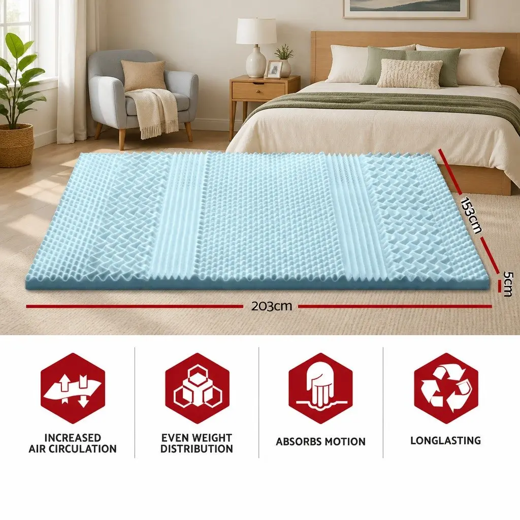 Memory Foam Mattress Topper Queen 7-Zone 5cm Support Comfort