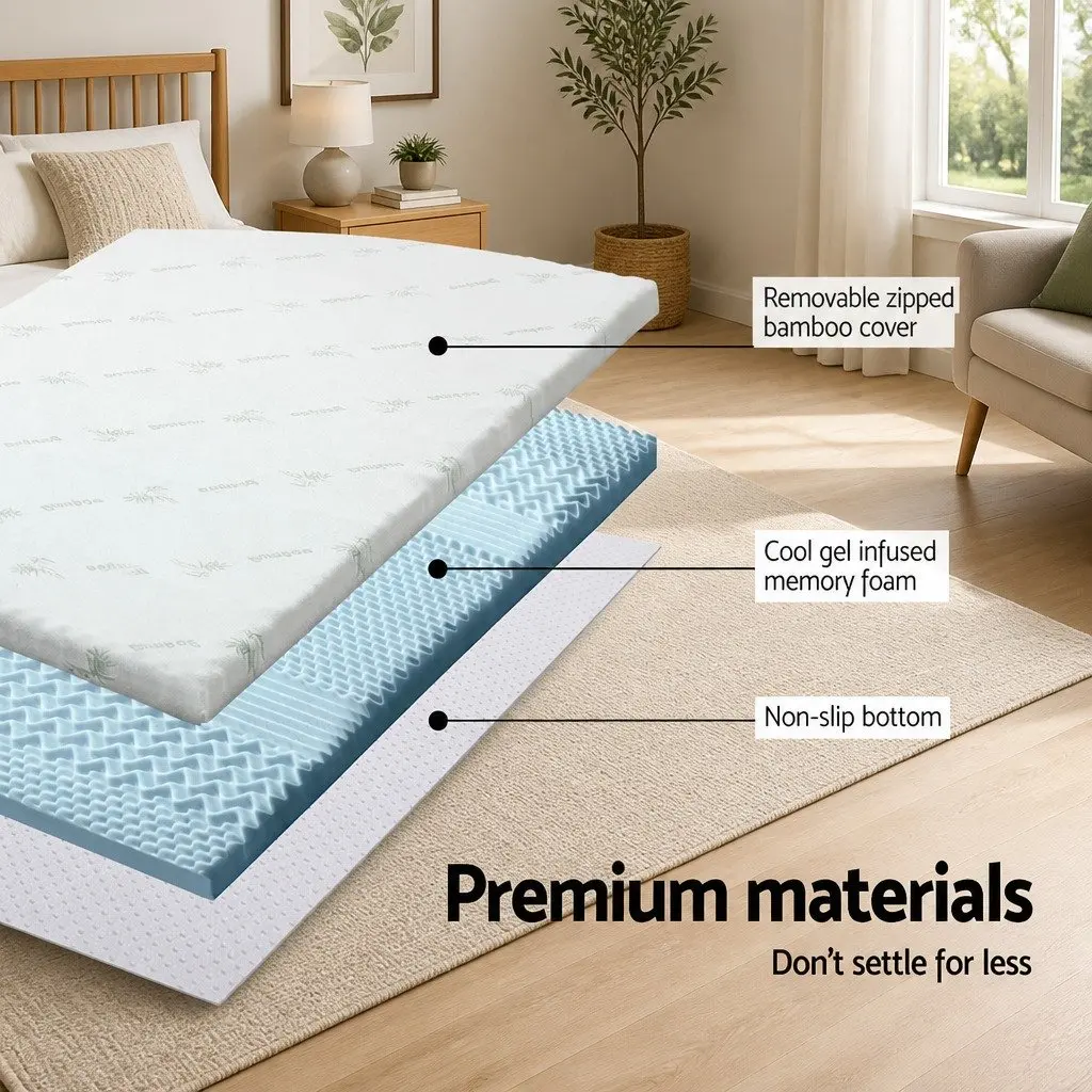 Memory Foam Mattress Topper Queen 7-Zone 5cm Support Comfort