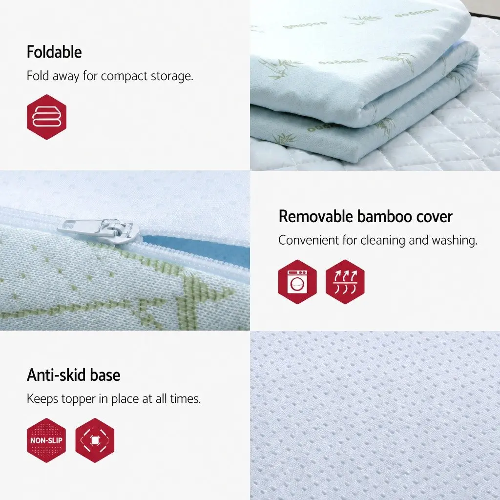 Memory Foam Mattress Topper 7-Zone Single 5cm Support Orthopedic Comfort Pad White Blue