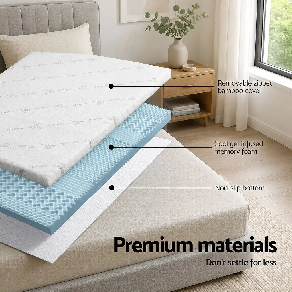 Memory Foam Mattress Topper 7-Zone Single 5cm Support Orthopedic Comfort Pad White Blue