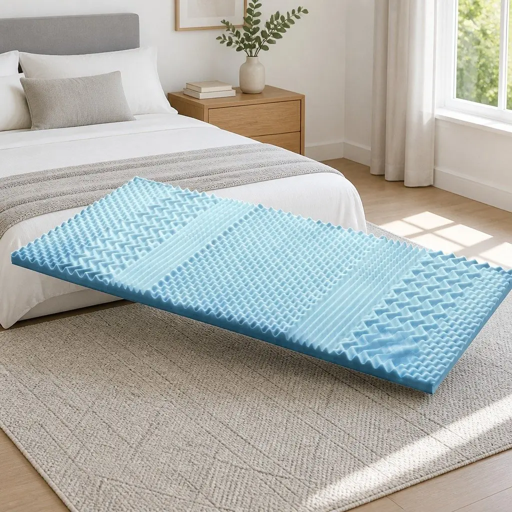 Memory Foam Mattress Topper 7-Zone Single 5cm Support Orthopedic Comfort Pad White Blue
