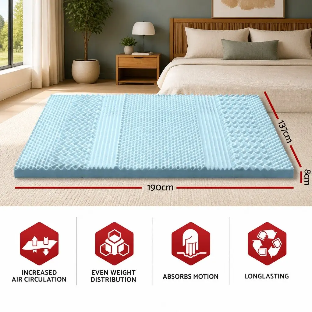 Memory Foam Mattress Topper Double 8cm 7-Zone Breathable Comfort Cushion Pad