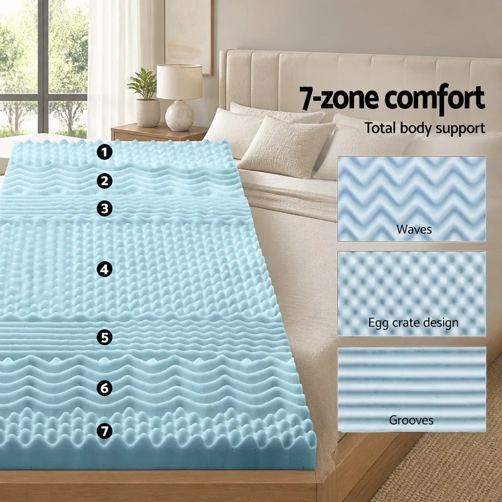 Memory Foam Mattress Topper Double 8cm 7-Zone Breathable Comfort Cushion Pad