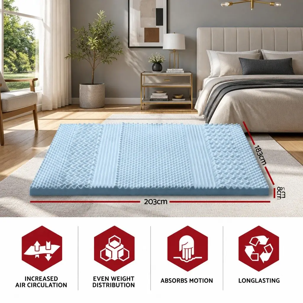 Memory Foam Mattress Topper 7-Zone 8cm King Size White or Blue