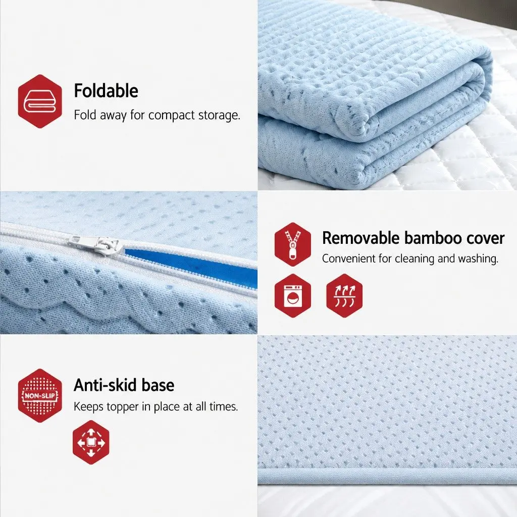 Memory Foam Mattress Topper 7-Zone 8cm King Size White or Blue