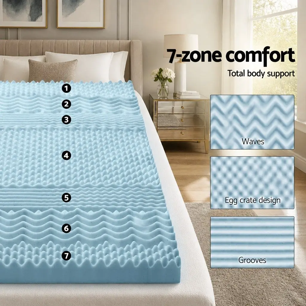 Memory Foam Mattress Topper 7-Zone 8cm King Size White or Blue