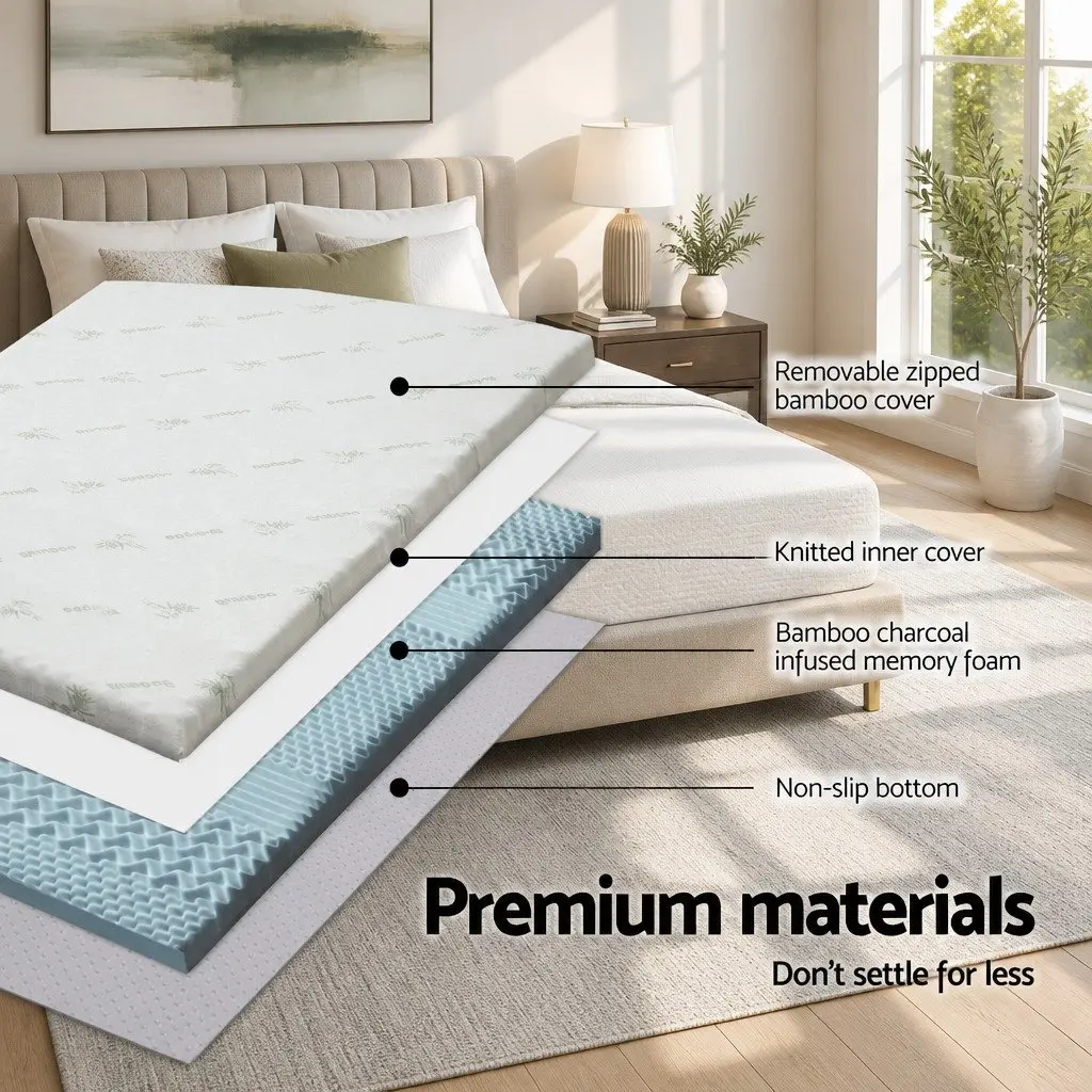 Queen Mattress Topper 8cm Memory Foam 7-Zone Contoured Support White Blue