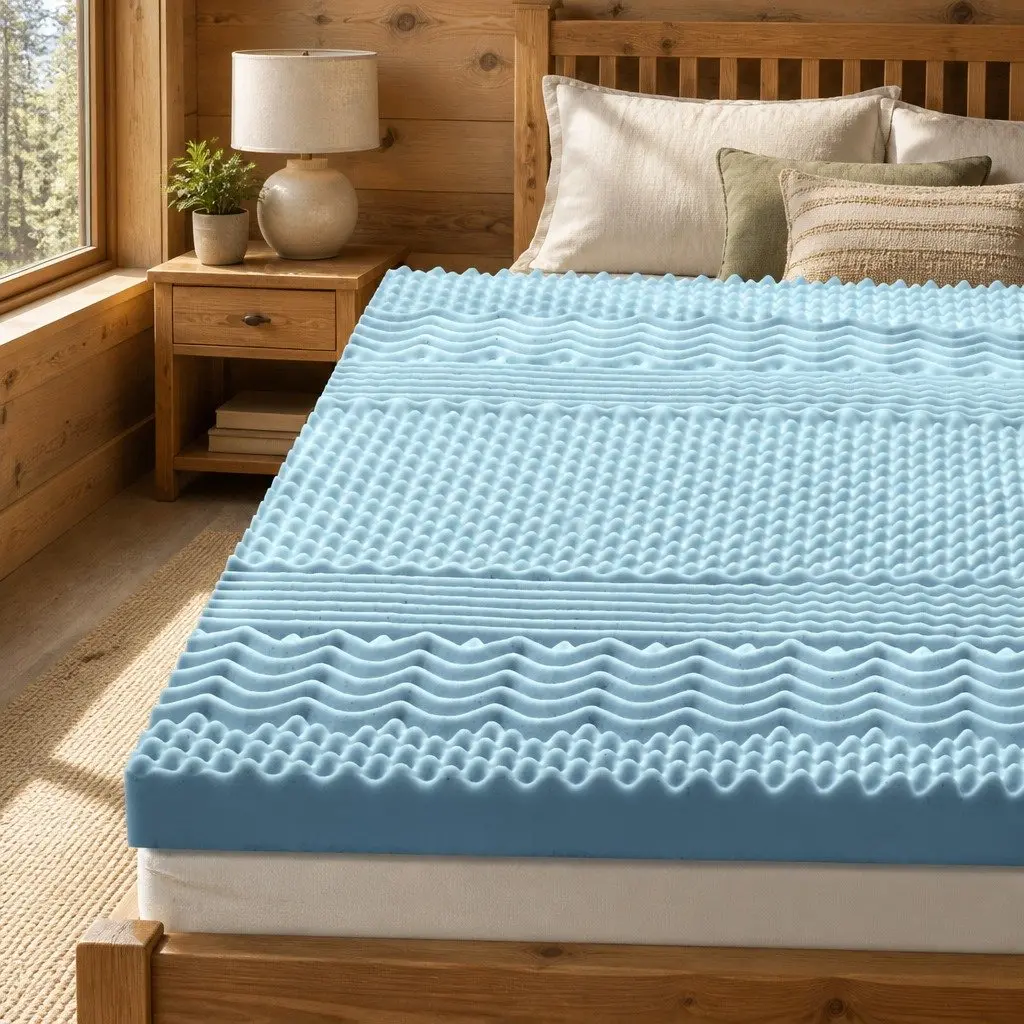 Memory Foam Mattress Topper Single 8cm 7-Zone Contoured Support White or Blue